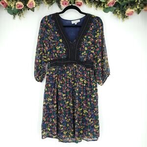Hayden Los Angeles Navy Blue Ditsy Floral V-neck Dress Size Small